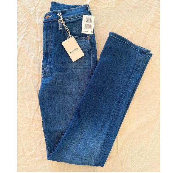 Mother NWThigh waisted Rider Skimp mid blue denim wash jeanssize 26
